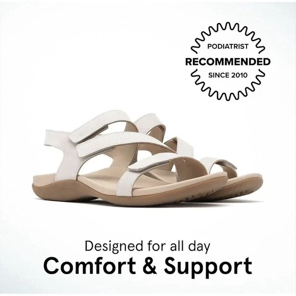 ABEO White Sandal Oasis Leather Womens 7 Medium Adjustable Straps New In Box - Picture 2 of 8